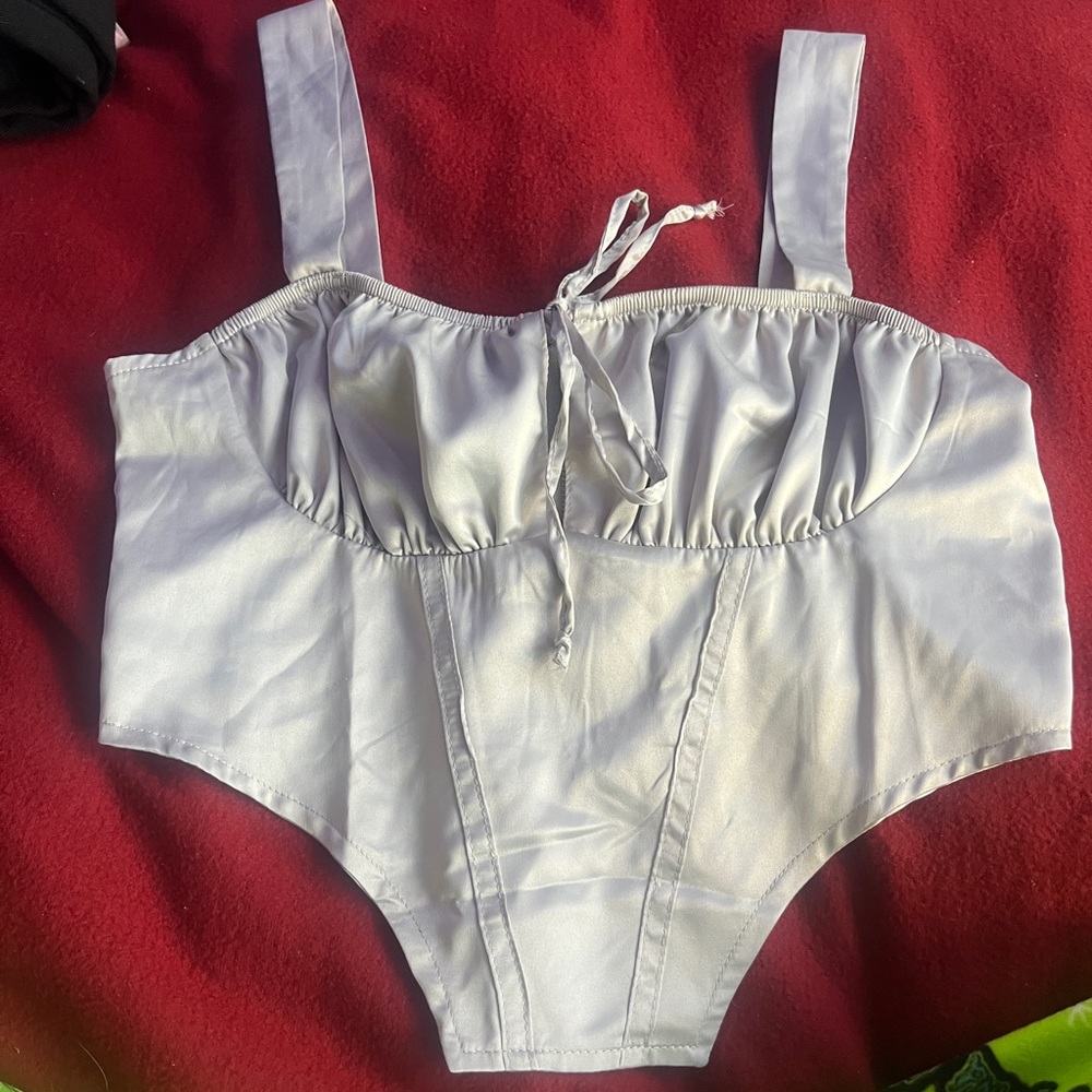 CRAVE FAME silky light blue/gray corset top size medium